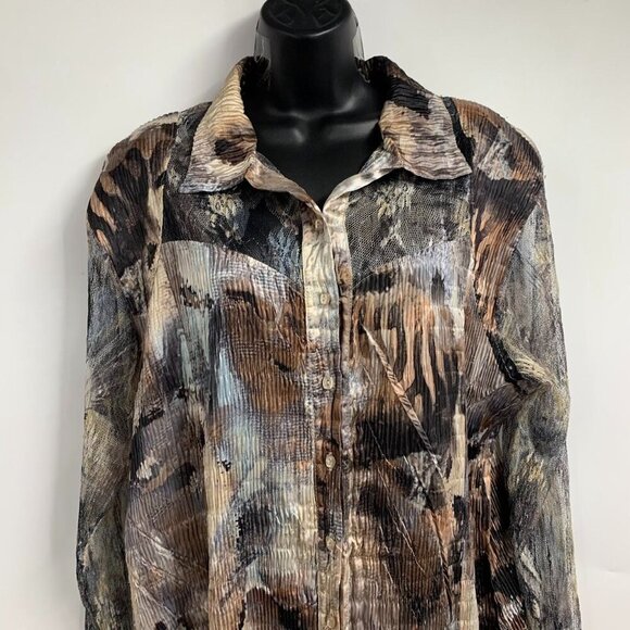 Komarov Women's Crinkle Lace Button Abstract Long Sleeve Shirt Size XL - Picture 4 of 13